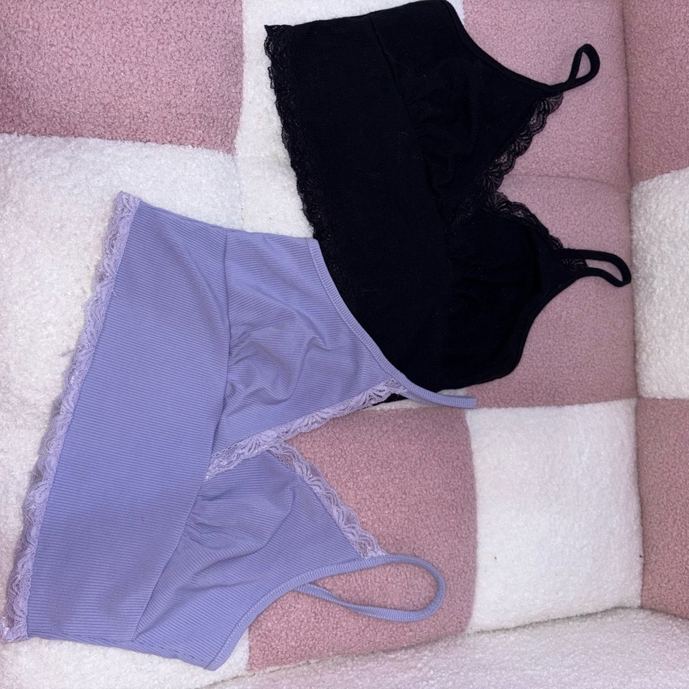 SHEIN Black and Lavender Lace Bralette Set